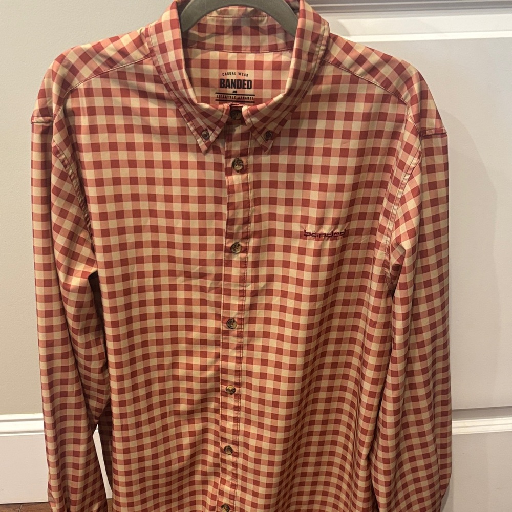 Banded Men's Red Plaid Casual Shirt